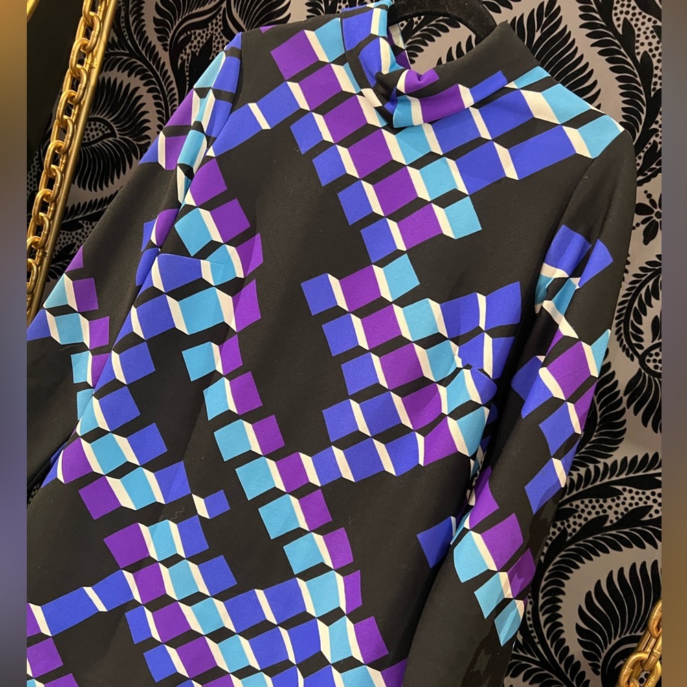 Retro 60s /70s mod multi-coloured geometric pattern dress